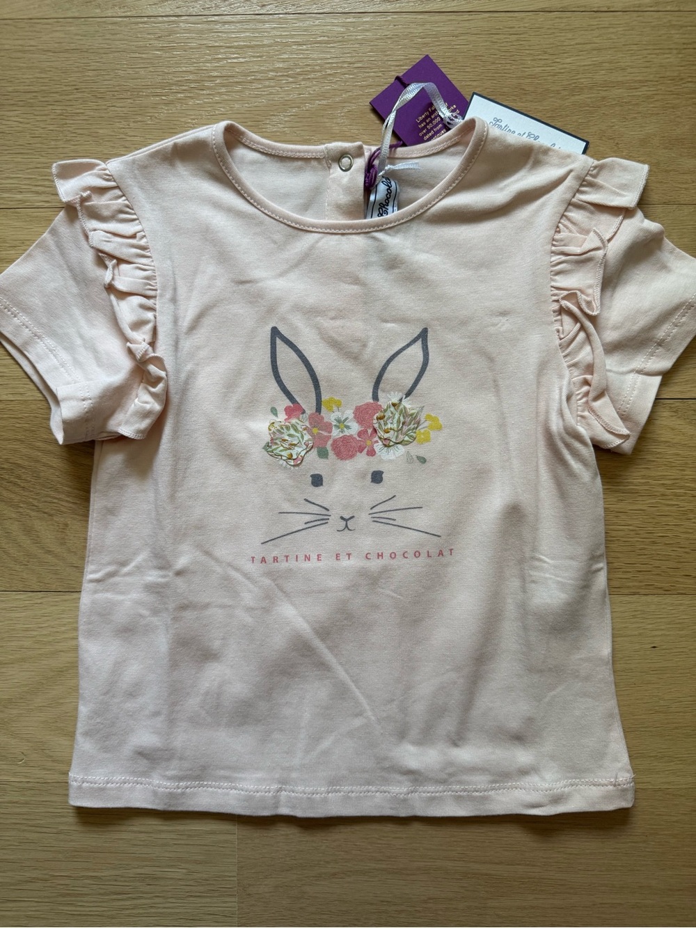 Tartine et Chocolat Pale Pink Bunny Floral Ruffle Sleeve Tee